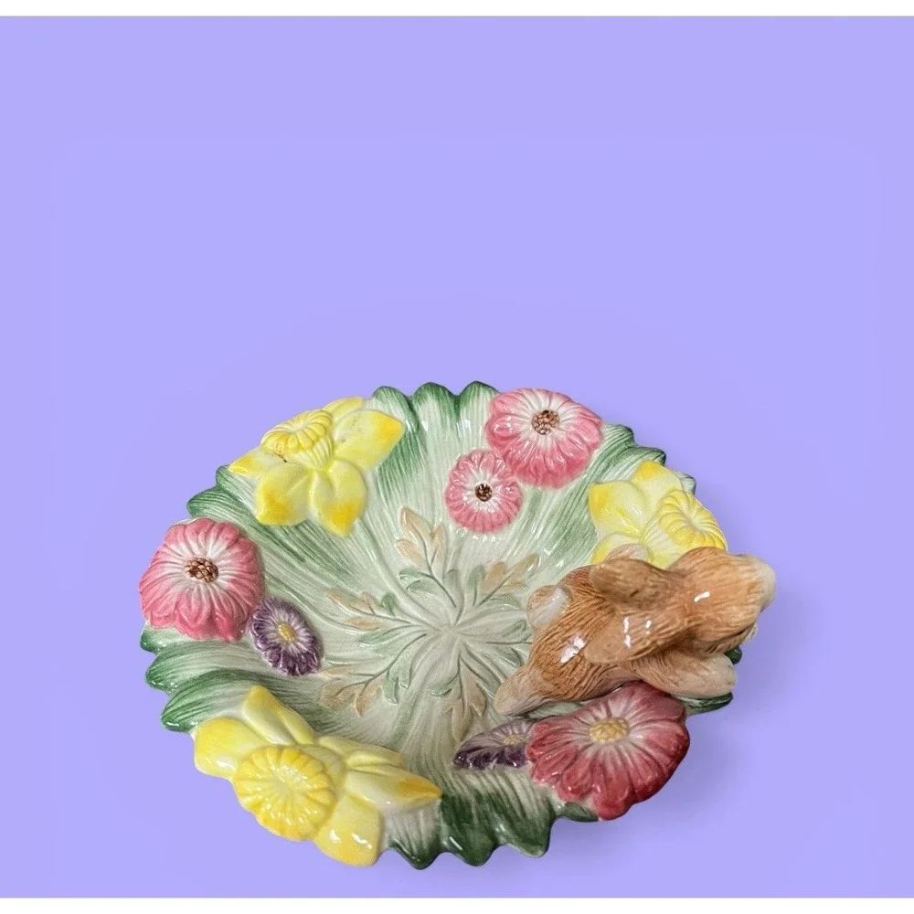 Fitz & Floyd Natures Treasure Bunny Rabbit Daffodil‎ Flowers Candy Bowl Easter